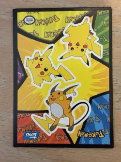 Pokemon Topps Sticker Card Raichu & Pikachu Blue Logo - Image 1