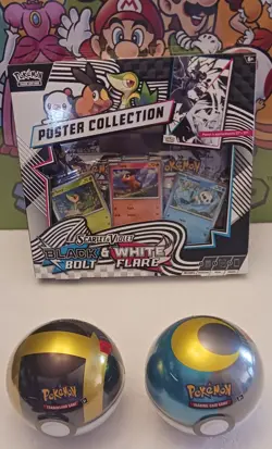 (1) Pokemon Black Bolt & White Flare Poster Collection Box & (2) Q4 POKEBALLS - Image 1