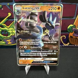 Pokemon Lucario GX Sun & Moon Black Star Promo SM100 LP Rare - Image 1