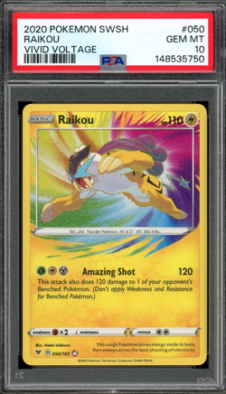 PSA 10 Gem Mint Raikou Amazing Rare SWSH Vivid Voltage 050/185 Pokemon - Image 1
