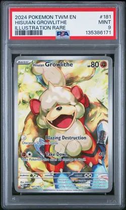 2024 POKEMON TWM EN-TWILIGHT MASQUERADE #181 HISUIAN GROWLITHE PSA 9 - Image 1