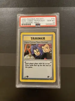 2000 Pokemon Rocket 1st Edition Here Comes Team Rocket 1st Edition #15 PSA 10 - Image 1