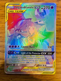 Solgaleo & Lunala GX (254/236) Cosmic Eclipse Secret Rare Rainbow Pokemon Card! - Image 1
