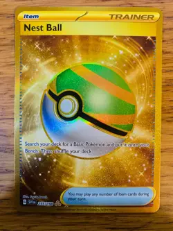 NM! Nest Ball (255/198) Scarlet & Violet Base Set Hyper Rare Gold Pokemon Card! - Image 1