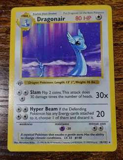Dragonair 18/102 1st Edition Base Set Shadowless Rare Non-Holo Pokemon Card LP - Image 1