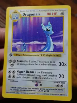 Dragonair 18/102 1st Edition Base Set Shadowless Rare Non-Holo Pokemon Card LP - Image 3