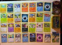 Pokemon TCG 28 Card Bundle job & lot tin & sticker in great unplayed condition - Image 1
