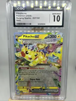 Pokemon Pikachu EX Card 057/191 Surging Sparks 2024 SSP Holo TCG CGC 10 Gem Mint - Image 1