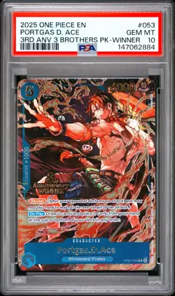 2025 ONE PIECE 3RD ANNIVERSARY TOURNAMENT 3 BROTHERS #053 PORTGAS D ACE PSA 10 - Image 1