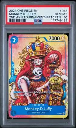 2024 ONE PIECE #043 2ND ANNIVERSARY TOURNAMENT STAMP PROMO MONKEY D LUFFY PSA 10 - Image 1
