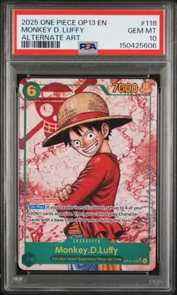 2025 ONE PIECE OP13 118 CARRYING ON HIS WILL MONKEY D LUFFY SEC ALT ART PSA 10 - Image 1