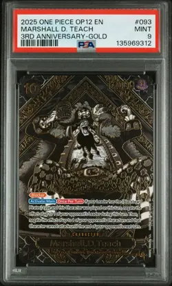 2025 ONE PIECE OP09 093 MARSHALL D TEACH GOLD OP12 LEGACY OF THE MASTER PSA 9 - Image 1