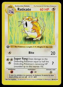 Pokemon Card - Raticate Base Set (Shadowless) 40/102 Uncommon 1st Edition - Image 1