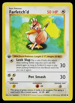 Pokemon Card - Farfetch'd Base Set Shadowless 27/102 1st Edition Uncommon - Image 1