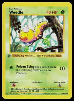 Pokemon Card - Weedle Base Set Shadowless 69/102 1st Edition Common - Image 1