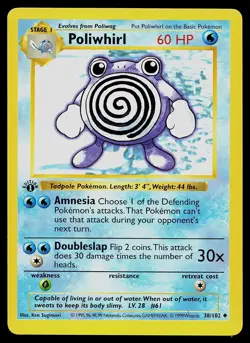 Pokemon Card - Poliwhirl Base Set Shadowless 38/102 1st Edition Uncommon - Image 1