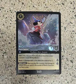 D23 EXPO 2024 Disney LORCANA MICKEY MOUSE PLAYFUL SORCERER PROMO CARD And Pins - Image 1