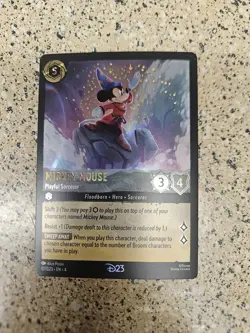 D23 EXPO 2024 Disney LORCANA MICKEY MOUSE PLAYFUL SORCERER PROMO CARD And Pins - Image 2