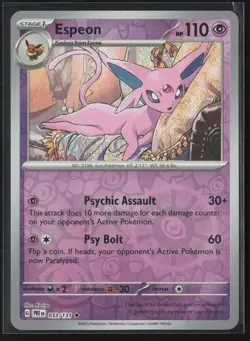 Espeon Uncommon SV03: Obsidian Flames 086/197 NM Pokemon Card Reverse Holo - Image 1