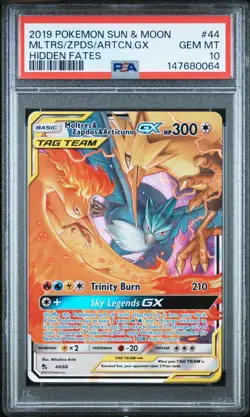 2019 POKEMON SUN & MOON HIDDEN FATES #44 MOLTRES & ZAPDOS & ARTICUNO GX PSA 10 - Image 1