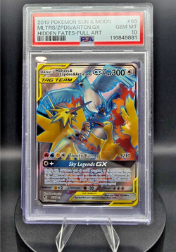 PSA 10 Moltres & Zapdos & Articuno GX #66 Full Art – Hidden Fates – Pokemon TCG - Image 1