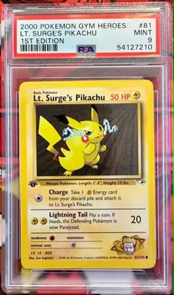 Lt. Surge's Pikachu 81 PSA 9 Pokemon 1st Edition Gym Heroes - Image 1