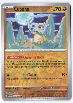 Pokemon TCG Cubone 104/165 Reverse Holo 151 NM-LP - Image 1