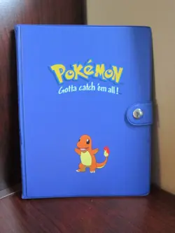 POKEMON VINTAGE CATCH EM ALL BINDER BLUE 30 4-POCKET PAGES 120 CARDS USED EX - Image 1