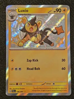 Luxio 136/091 SV: Paldean Fates Baby Shiny Rare Holo Pokemon Card NM - Image 1