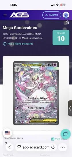 Pokemon Card Mega Evolutions #178 Gardevoir EX SIR AGS Gold Grade 10 No Psa MINT - Image 5