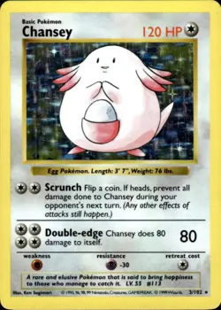 Pokemon Chansey 3/102 Base Set Shadowless Holo Rare Moderately Played - Image 1