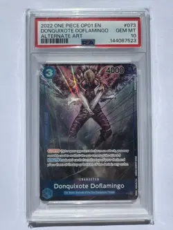 Donquixote Doflamingo Alternate Art Parallel OP01-073 PSA 10 One Piece English - Image 1