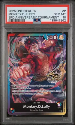 2025 ONE PIECE PROMOS P MONKEY D. LUFFY 3RD ANNIVERSARY TOURNAMENT PSA 10 - Image 1