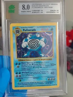 MP (Shadowless) Pokemon POLIWRATH Card BASE Set 13/102 Holo Rare MNT 8 - Image 1