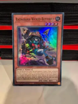 YUGIOH INFO-EN018 Ragnaraika Wicked Butterfly Super Rare 1st Edition NM - Image 1