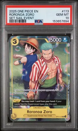2025 ONE PIECE SET LEARN TOGETHER SAIL EVENT PROMO #113 RORONOA ZORO PSA 10 - Image 1