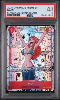 2024 ONE PIECE JAPANESE PRB01-PREMIUM BOOSTER MANGA ALT ART #016 NAMI PSA 9 - Image 1