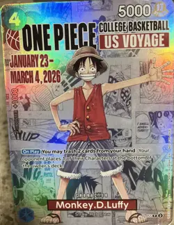 One Piece Monkey.D.Luffy US College Basketball Promo Card SEALED - Image 1