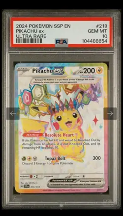 Pikachu EX Holo Ultra Rare Card 219/191 SSP English Surging Sparks PSA 10 - Image 2