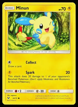 Minun 34/73 Common Shining Legends Pokemon Card - Image 1