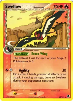 Pokemon TCG Swellow (Delta Species) 40/101 Dragon Frontiers Uncommon LP - Image 1