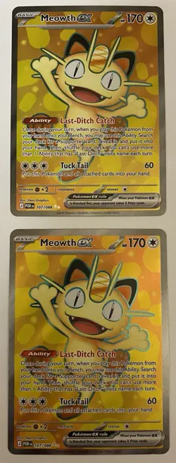 Pokemon Meowth ex 107/088 MEGA EVOLUTION PERFECT ORDER x2 Card Lot - Image 1