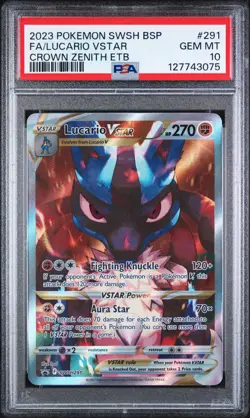 2023 POKEMON SWSH BLACK STAR PROMO #291 FULL ART/LUCARIO VSTAR PSA 10 - Image 1