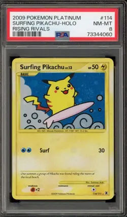Pokemon Surfing Pikachu Rising Rivals Holo Secret Rare #114 PSA 8 - Image 1