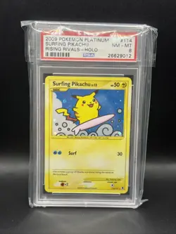 Rising Rivals Surfing Pikachu Holo 2009 Pokemon Platinum #114/111 PSA 8 - Image 1