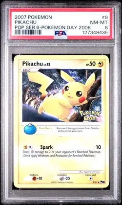 PSA 8 PIKACHU 9 POP SERIES 6 STAMPED POKEMON DAY NM- MINT - Image 1