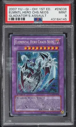 PSA 9 Elemental Hero Chaos Neos 1st Edition Secret Rare GLAS-EN036 Yugioh - Image 1