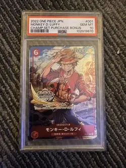 2022 One Piece Monkey D. Luffy P-001 Championship Promo Bonus PSA 10 💎 JPN - Image 1