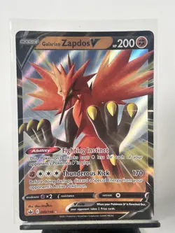 Pokemon Galarian Zapdos V-Chilling Reign Full Art Holo Ultra Rare Card 080/198 - Image 2