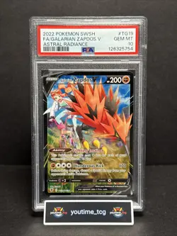 2022 Pokemon Sword & Shield Astral Radiance Fa Galarian Zapdos V #TG19 PSA 10 - Image 1